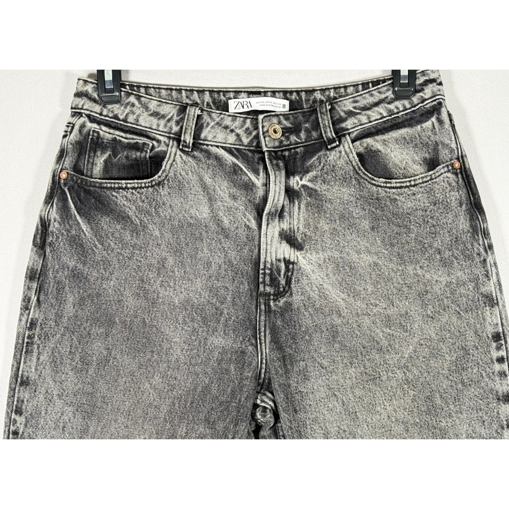 Zara Women's Black High Waisted Straight Leg Denim Jeans Raw Hem Size 10 31 x 26 - Picture 2 of 7